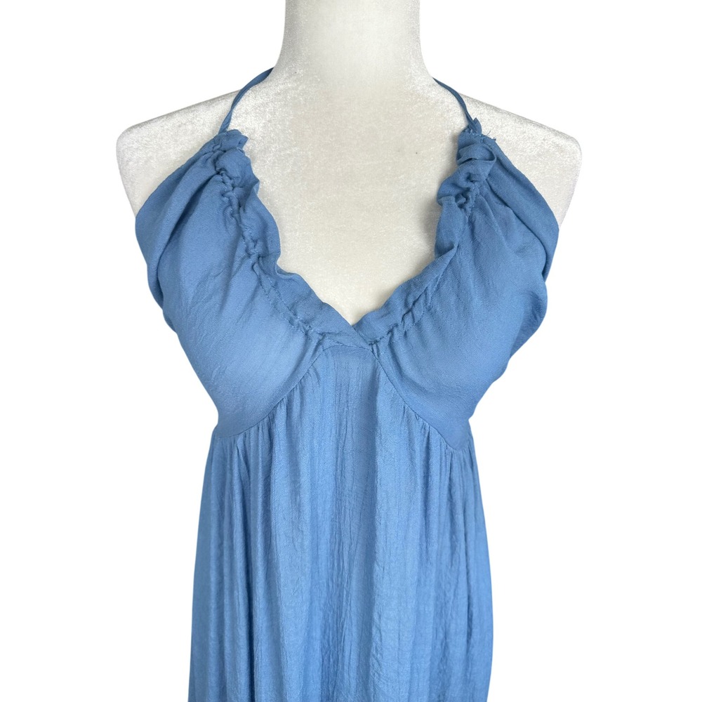 Cupshe Ruffle Halter Maxi Dress Womens Size M Blue Boho Summer Beach Vacation - Picture 5 of 10